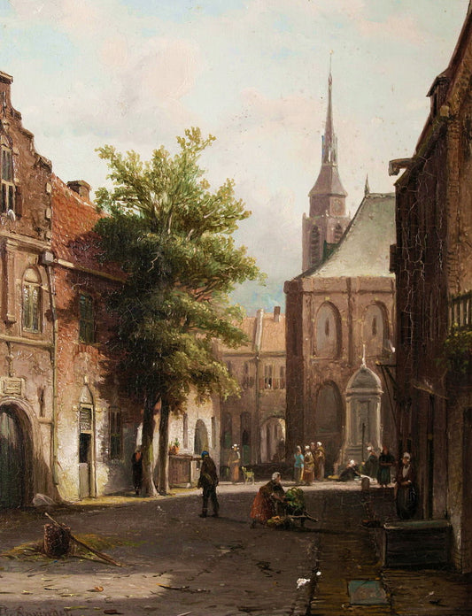 A Dutch street scene, vintage artwork by Cornelis Springer, A3 (16x12") Poster Print