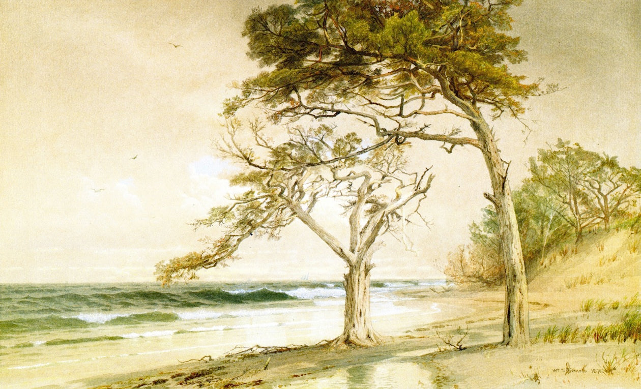 Beach Scene, Trouville-sur-Mer, vintage artwork by William Trost Richards, 12x8" (A4) Poster