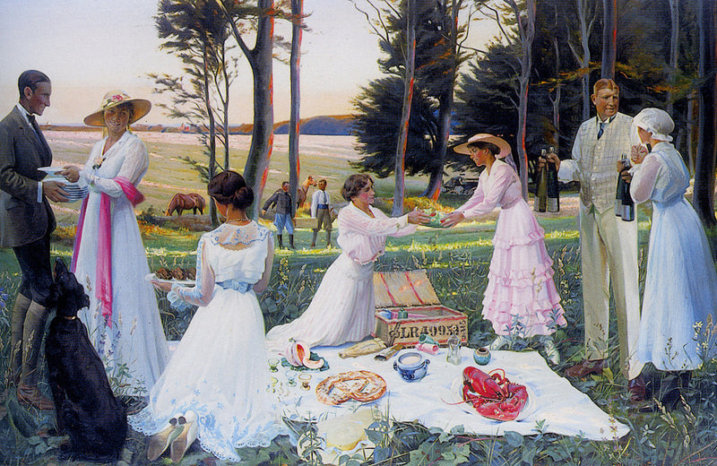The Afternoon Picnic, vintage artwork by Harald Slott-Møller, 12x8" (A4) Poster