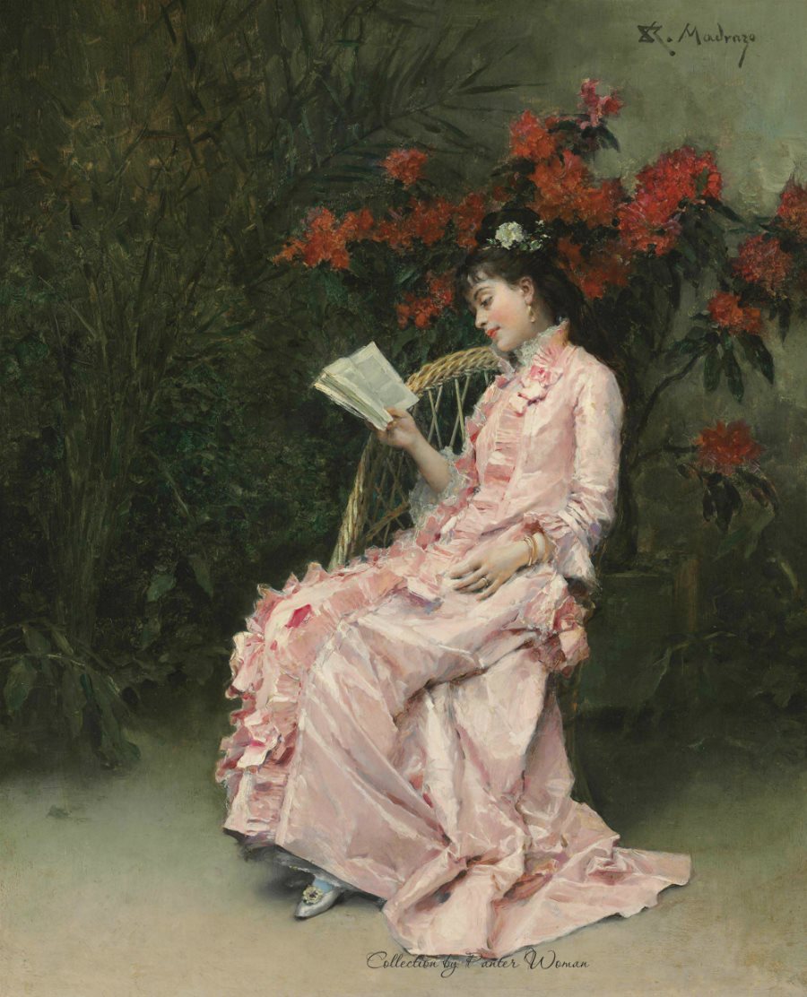 The Pink Dress, vintage artwork by Raimundo de Madrazo y Garreta, 12x8" (A4) Poster