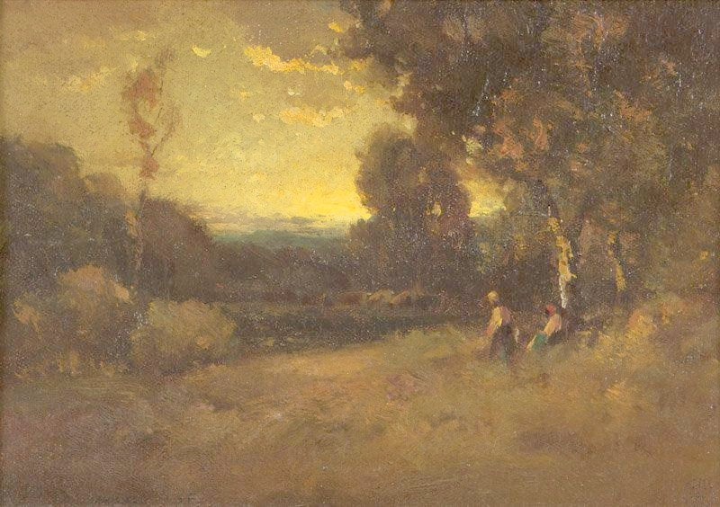 Pastoral Landscape with Two Figures, vintage artwork by Alexis Matthew Podchernikoff, 12x8" (A4) Poster