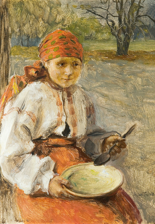 Girl with a Dish, vintage artwork by Theodor Axentowicz, 12x8" (A4) Poster
