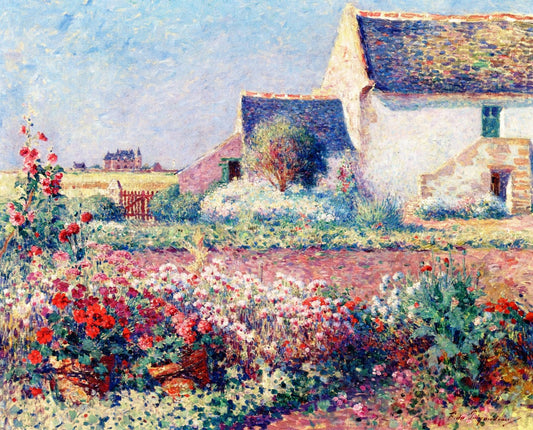 Pots of Geraniums in the Garden at Kervaudu, vintage artwork by Ferdinand du Puigaudeau, 12x8" (A4) Poster
