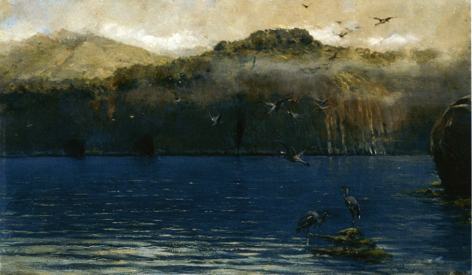 Herons along the Amalfi Coast, vintage artwork by Alceste Campriani, 12x8" (A4) Poster