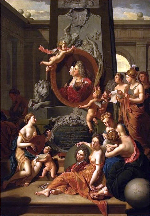 Homage to the Arts - Allegory on the Electoral Couple of the Palatinae as Patrons., vintage artwork by Adriaen van der Werff, 12x8" (A4) Poster