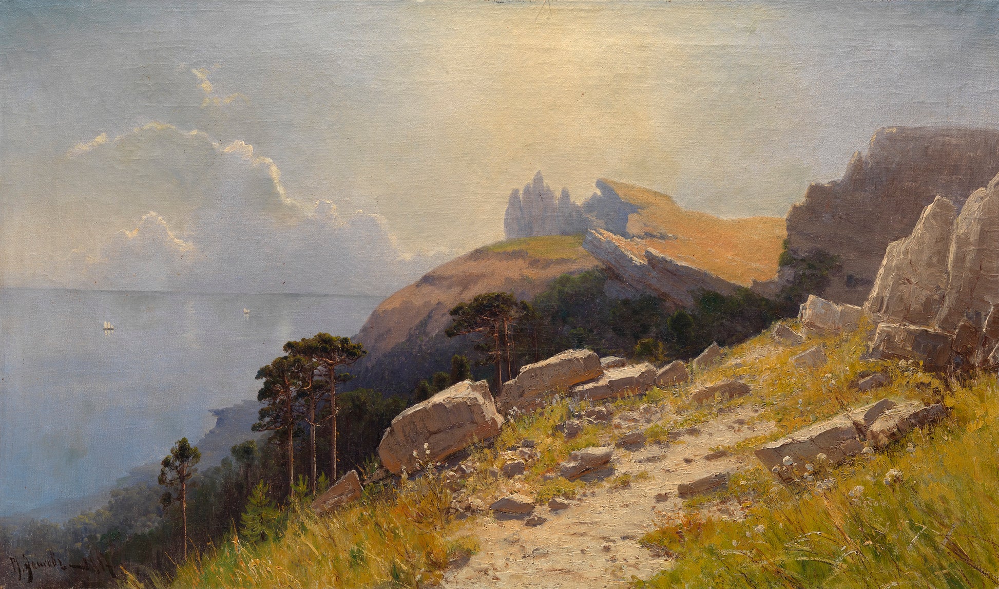 Coastal Landscape in Crimea, vintage artwork by Mikhail Alisov, 12x8" (A4) Poster