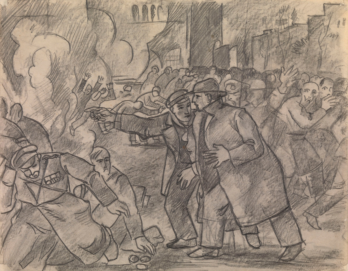 Street Riot,, vintage artwork by Alexander Shevchenko, 12x8" (A4) Poster