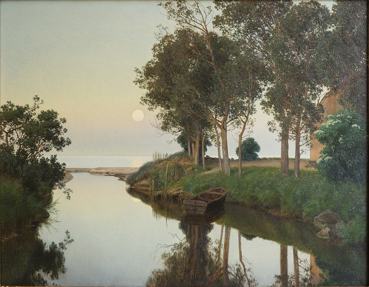 Quiet Summer Evening by  the River Mouth, vintage artwork by Janus La Cour, 12x8" (A4) Poster