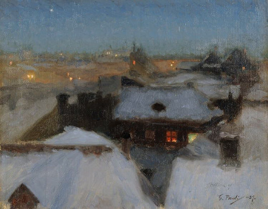 Winter Evening at Söder, Stockholm, vintage artwork by Georg Pauli, 12x8" (A4) Poster
