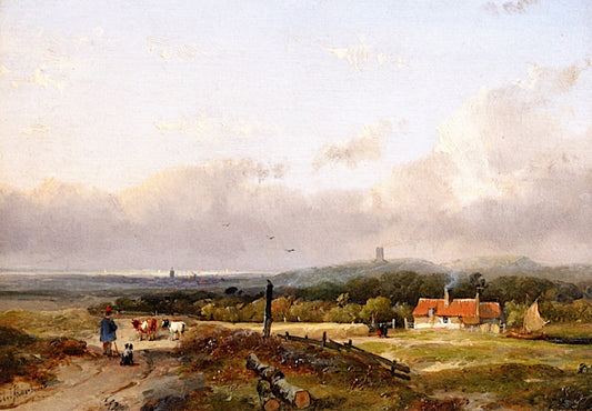 A Dune Landscape with a Herdsman on a Sandy Track, vintage artwork by Andreas Schelfhout, 12x8" (A4) Poster