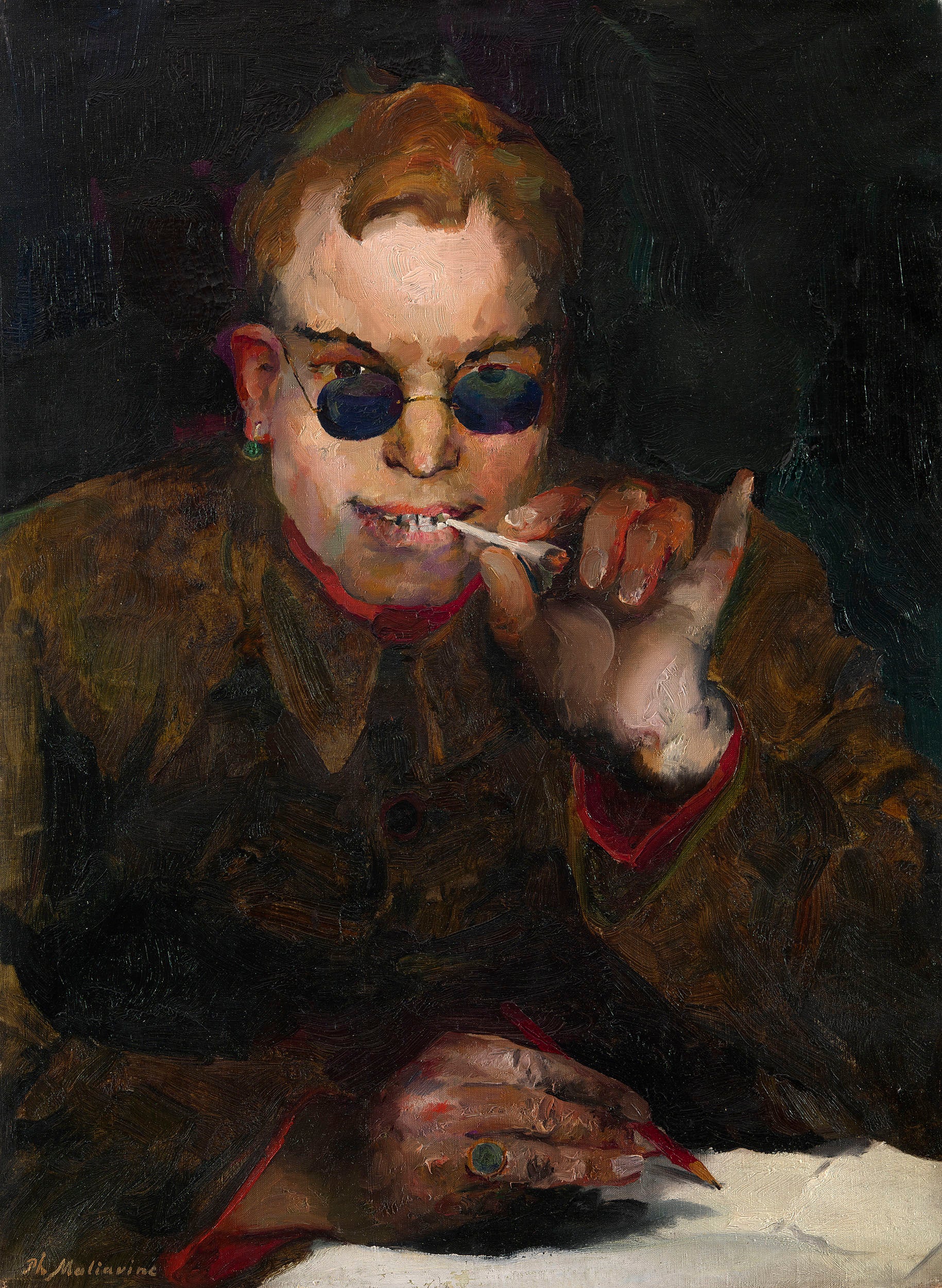 a Young Man in Blue Spectacles by Filipp Andreevich Maliavin,A3(16x12")Poster