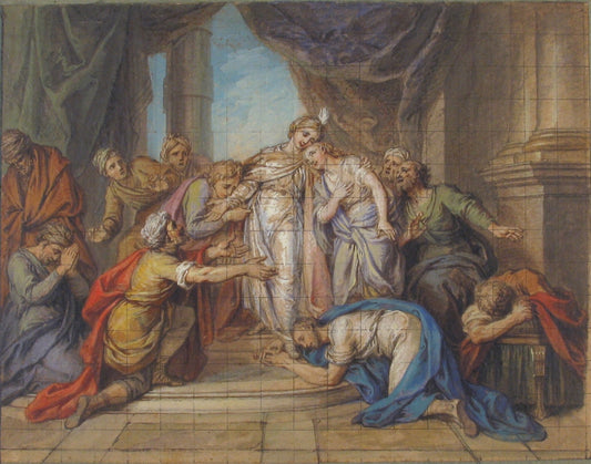 Joseph Recognized by  his Brothers (study), vintage artwork by Charles-Antoine Coypel IV, 12x8" (A4) Poster