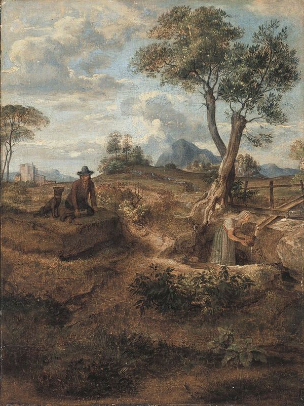 Watering Place in the Countryside, vintage artwork by Johann Heinrich Ferdinand Olivier, 12x8" (A4) Poster