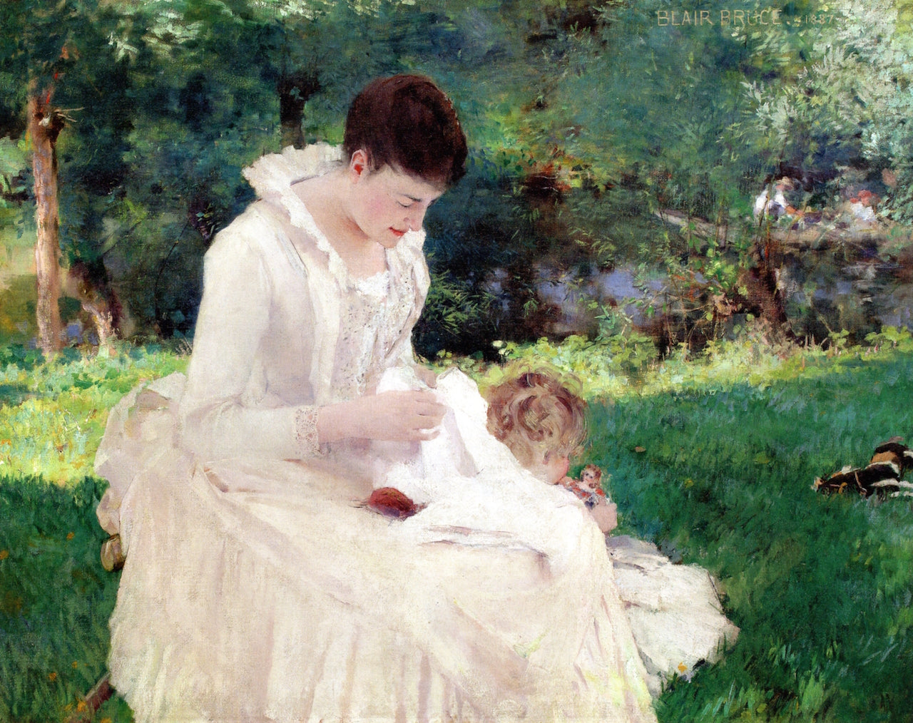 Mother and Child (Giverny), vintage artwork by William Blair Bruce, 12x8" (A4) Poster