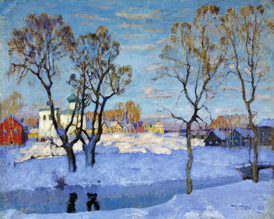 Early Spring in Pskov, vintage artwork by Konstantin Gorbatov, 12x8" (A4) Poster