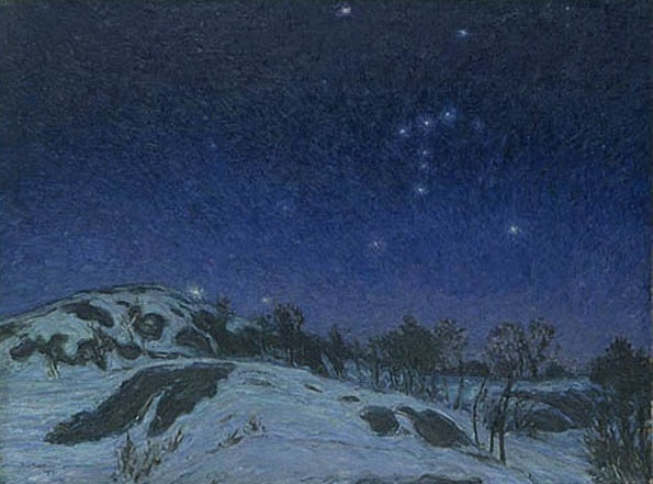 Winter Night, vintage artwork by Karl Nordström, 12x8" (A4) Poster