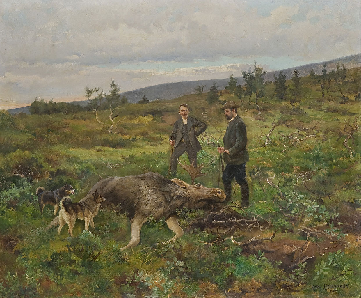 Moose Hunt, vintage artwork by Karl Kristian Uchermann, 12x8" (A4) Poster
