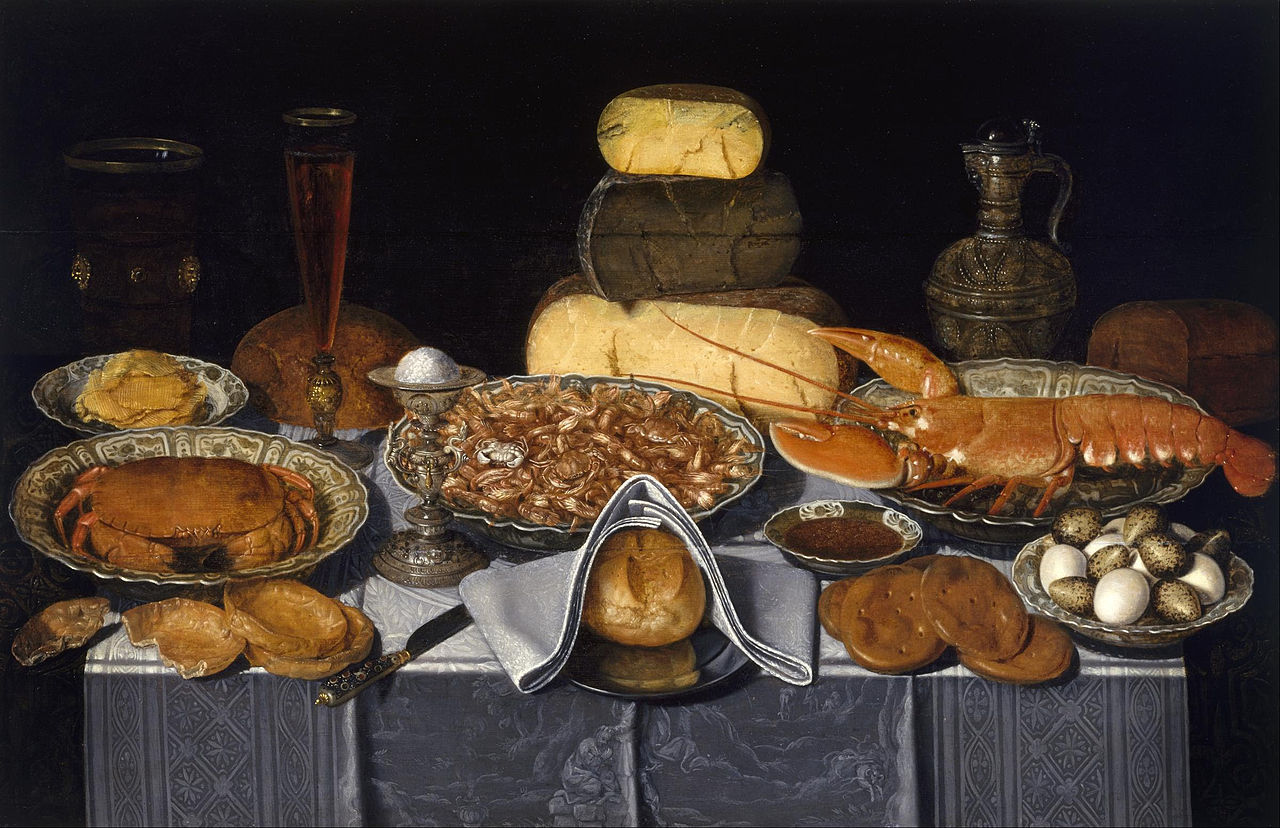 Still Life with Crab, Shrimps and Lobster, vintage artwork by Clara Peeters, 12x8" (A4) Poster