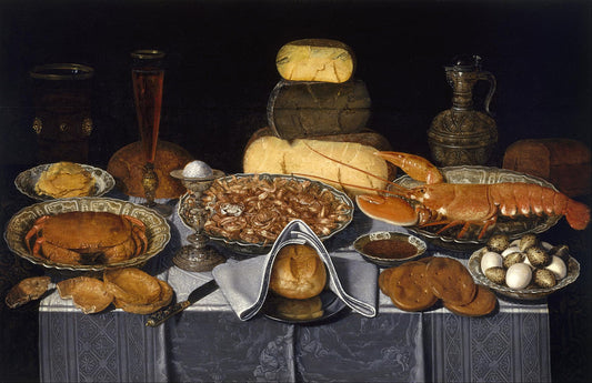 Still Life with Crab, Shrimps and Lobster, vintage artwork by Clara Peeters, 12x8" (A4) Poster