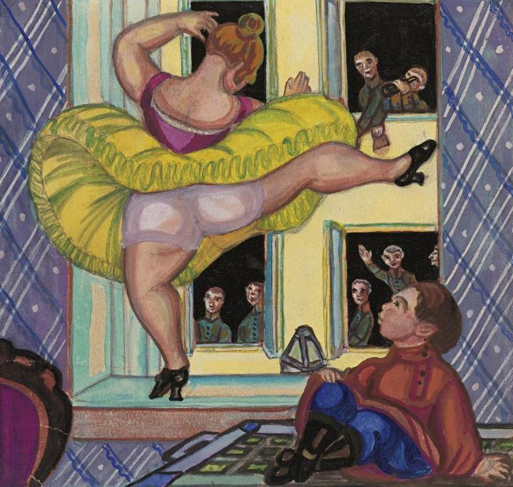 Dancing on the Window Sill, vintage artwork by Sergei Sudeikin, 12x8" (A4) Poster