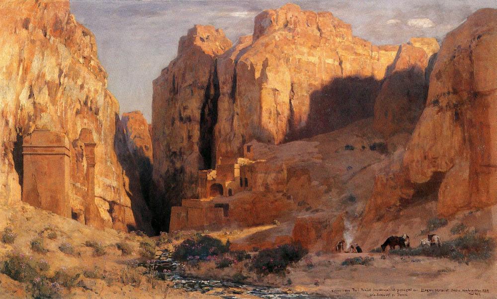 In the Gorge of the Tombs, Petra (In der Gräberschlucht von Petra), vintage artwork by Eugen Felix Prosper Bracht, 12x8" (A4) Poster