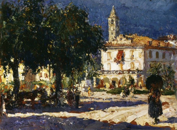 Piazza in Baveno, vintage artwork by Lidio Ajmone, 12x8" (A4) Poster