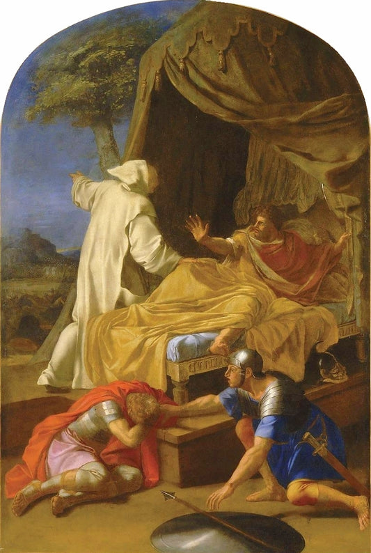 Life of Saint Bruno, Apparition of Saint Bruno To Earl Roger, vintage artwork by Eustache Le Sueur, 12x8" (A4) Poster