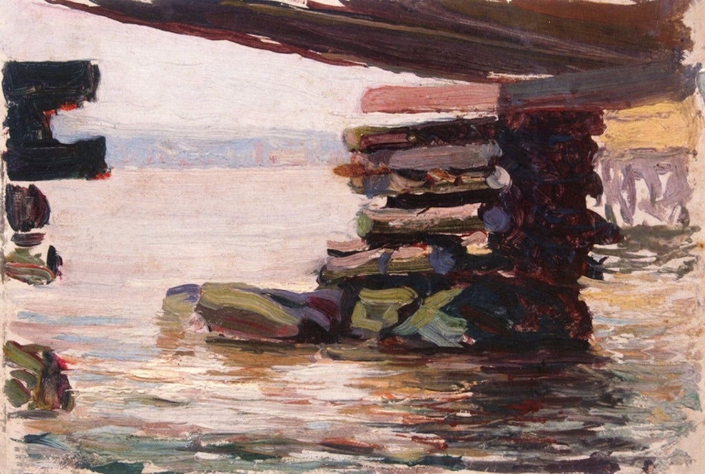 Bridge Pilings, vintage artwork by Julian Onderdonk, 12x8" (A4) Poster
