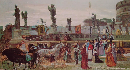 Ponte Sant'Angelo, vintage artwork by Federico Faruffini, 12x8" (A4) Poster