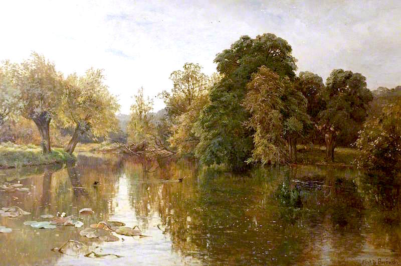 Crummock Water, Cumbria, Evening, a Quiet River, vintage artwork by Alfred de Breanski, Sr., 12x8" (A4) Poster
