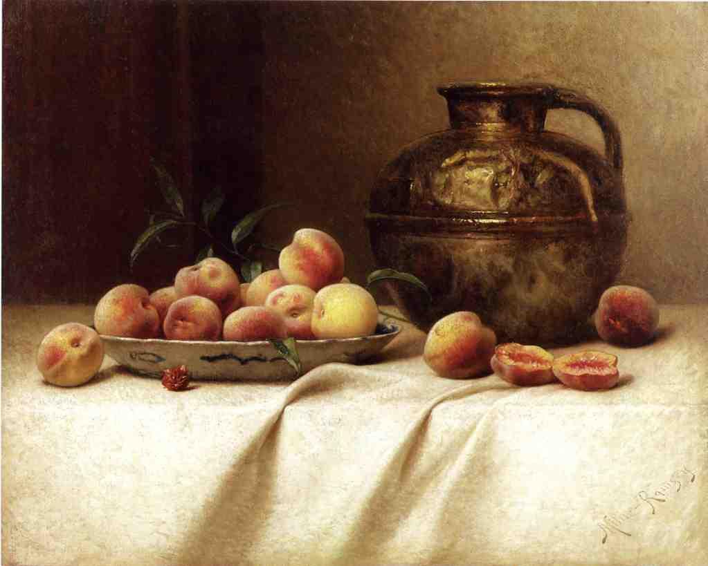 Peaches and Brass Jug, vintage artwork by Milne Ramsey, 12x8" (A4) Poster