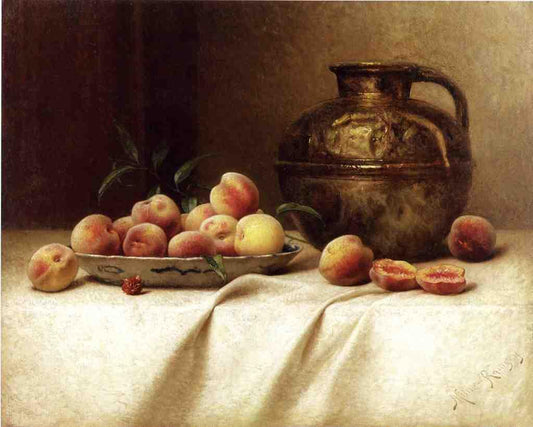 Peaches and Brass Jug, vintage artwork by Milne Ramsey, 12x8" (A4) Poster