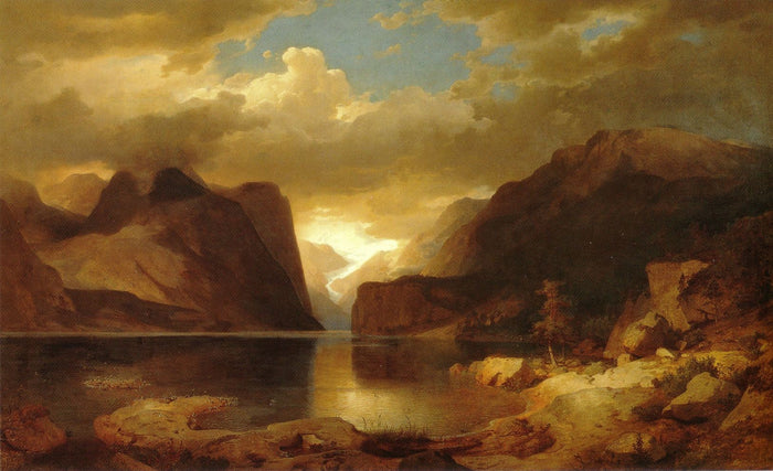 The Hardanger Fjord, vintage artwork by Andreas Achenbach, A3 (16x12