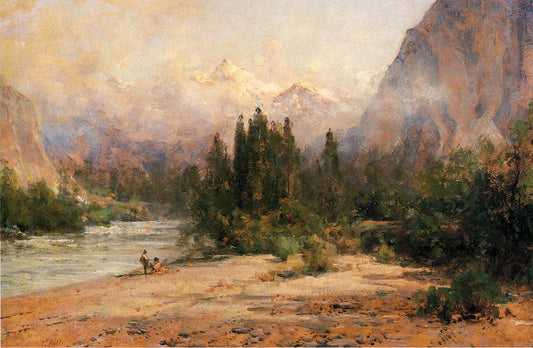 Bow River Gap at Banff, on Canadian Pacific Railroad, vintage artwork by Thomas Hill, 12x8" (A4) Poster