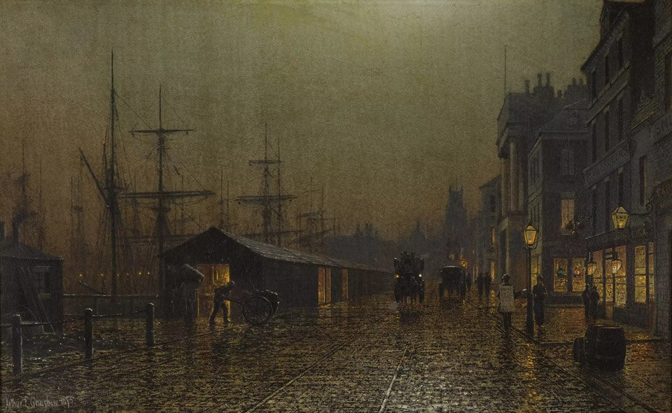 Dock Scene, Glasgow, vintage artwork by John Atkinson Grimshaw, 12x8" (A4) Poster