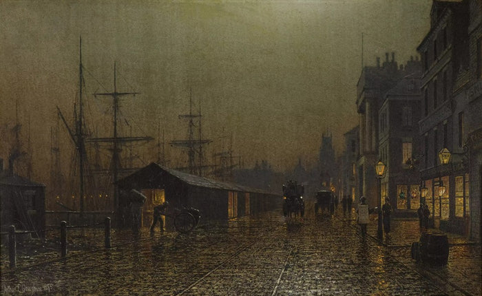 Dock Scene, Glasgow, vintage artwork by John Atkinson Grimshaw, 12x8