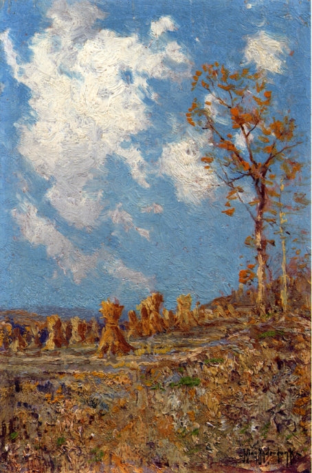 Field with Corn Shocks, vintage artwork by Julian Onderdonk, 12x8" (A4) Poster