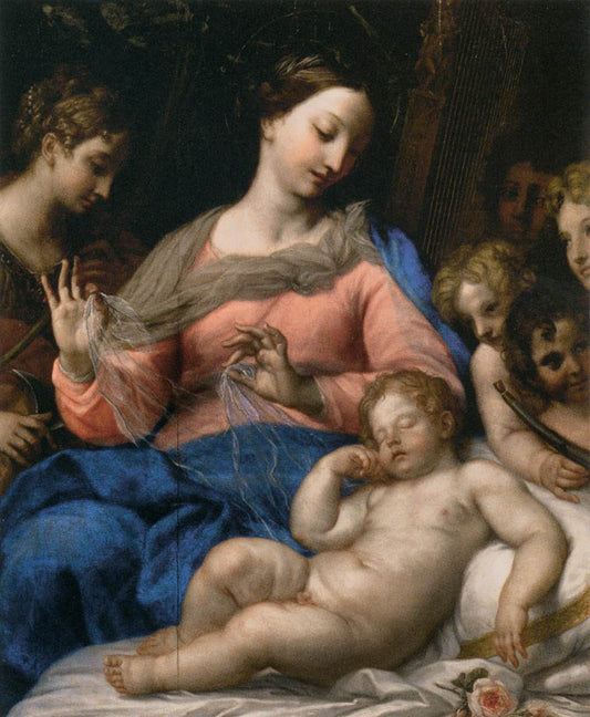 The Sleeping Infant with Angels and Musicians, vintage artwork by Carlo Maratta, 12x8" (A4) Poster