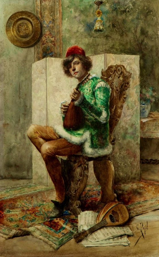 Mandolinplayer, vintage artwork by Climent Pujol Gustavino, 12x8" (A4) Poster