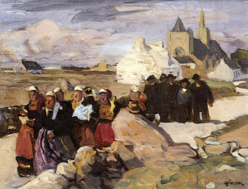 Breton Men and Women, vintage artwork by Lucien Simon, 12x8" (A4) Poster