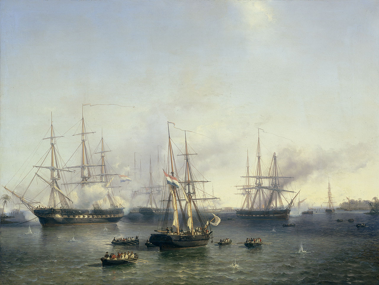 Conquest of Palembang, Sumatra in Indonesia, by  Lieutenant-General Baron de Kock, June 24, 1821, vintage artwork by Johan Hendrik Louis Meijer, A3 (16x12") Poster Print