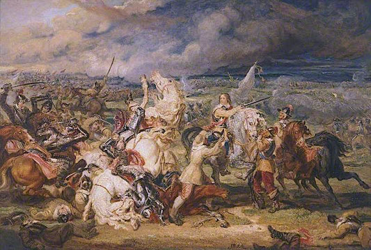 The Battle of Marston Moor, 1644, vintage artwork by James Ward, 12x8" (A4) Poster