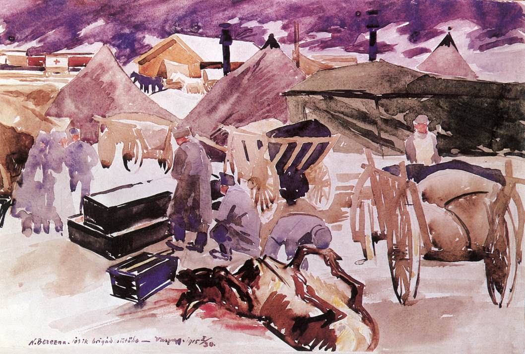 Field-bakery at Nagyberezna by Janos Vaszary,A3(16x12")Poster