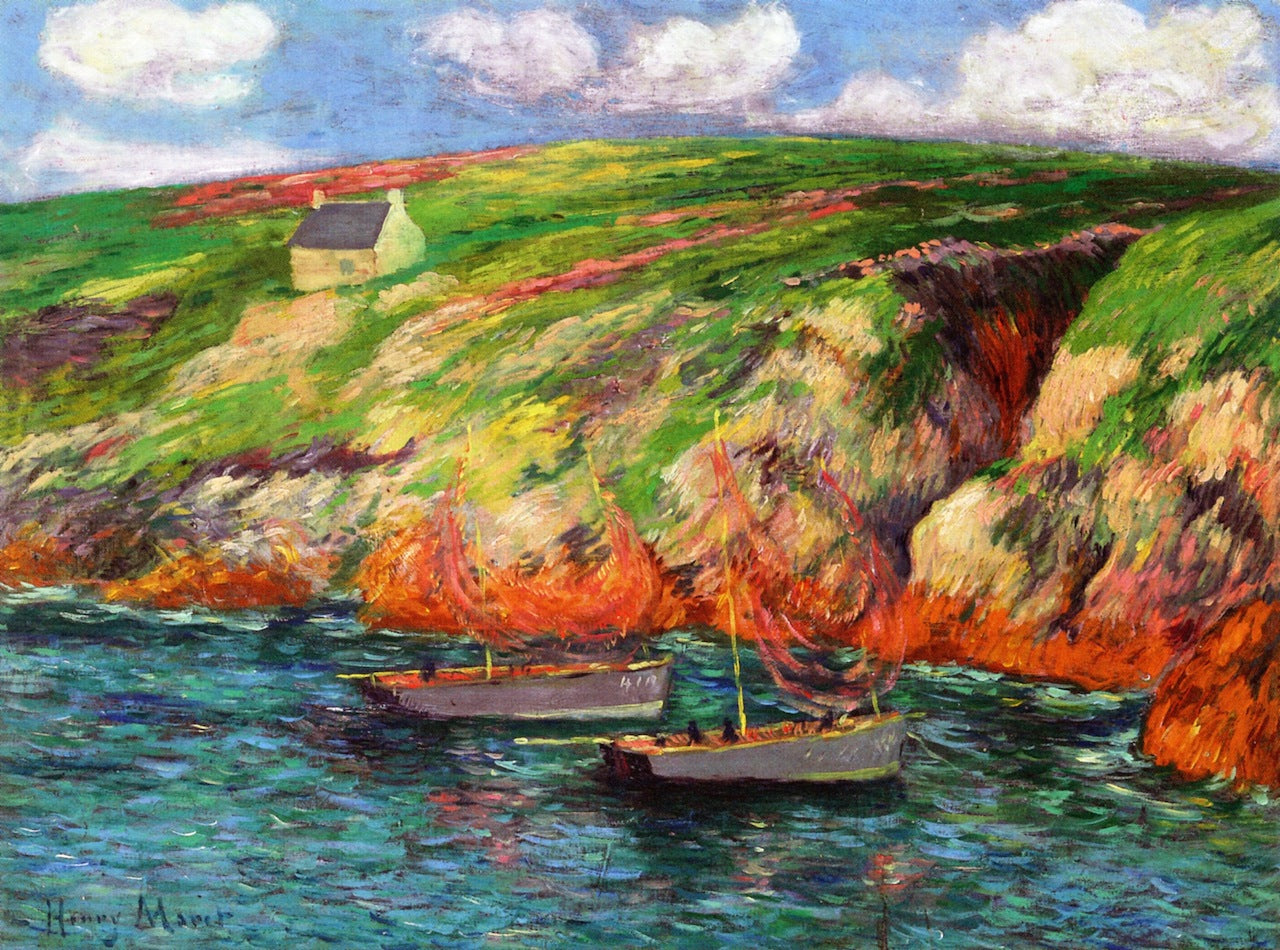 Fishing Boats near the Breton Coast, vintage artwork by Henry Moret, 12x8" (A4) Poster