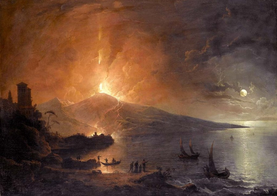 The Eruption of Vesuvius by  Night, vintage artwork by Henry Pether, 12x8" (A4) Poster