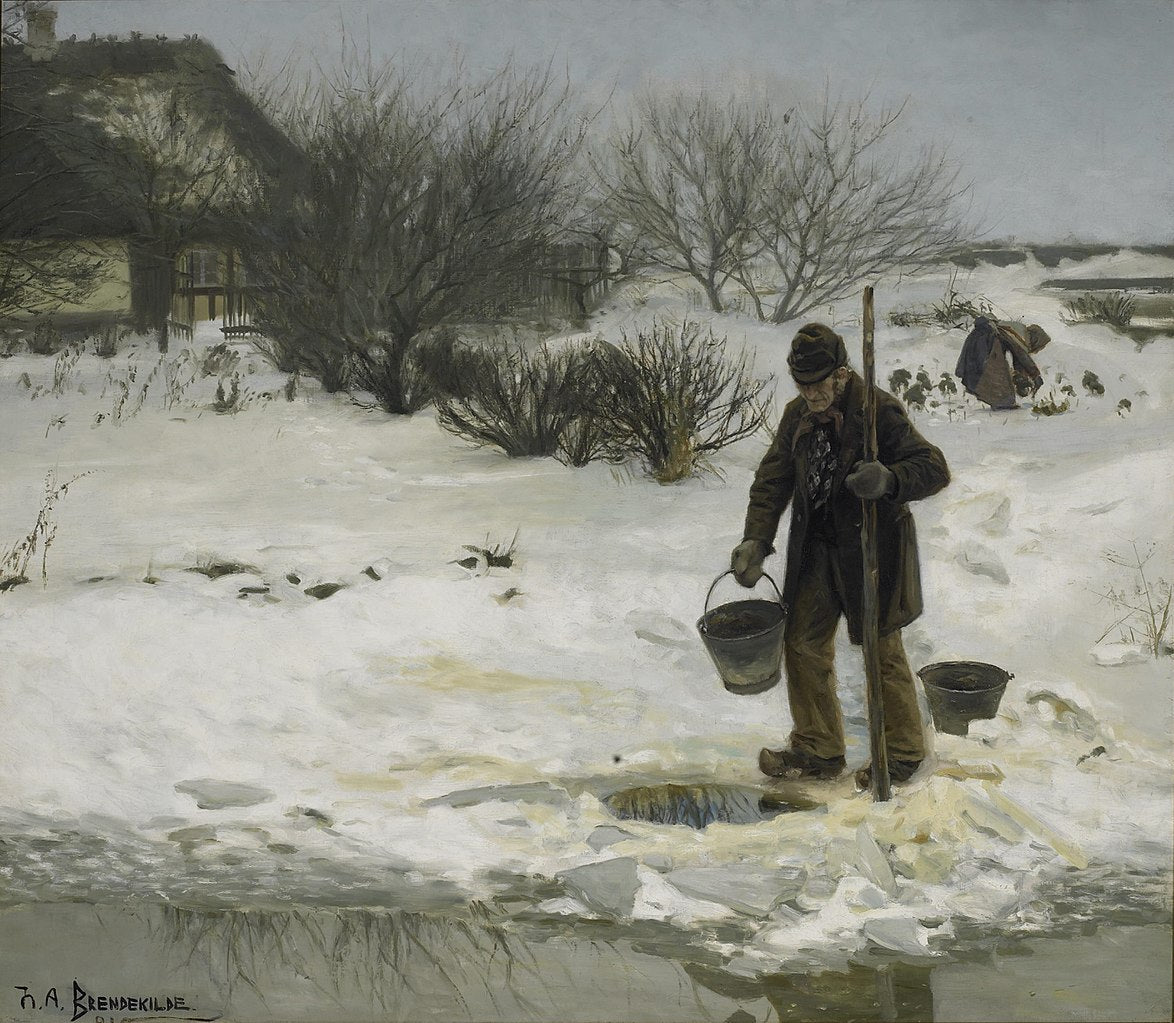 Tøsne (Melting Snow), vintage artwork by Hans Andersen Brendekilde, 12x8" (A4) Poster