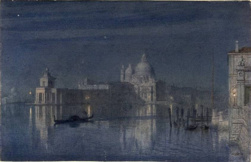 Santa Maria Della Salute, Venice Moonlight, vintage artwork by Sir Edward John Poynter, 12x8" (A4) Poster