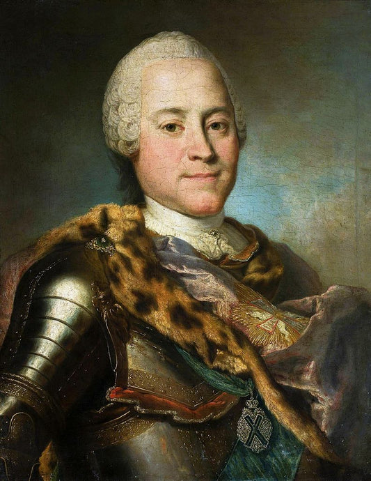 Portrait of Heinrich von Brühl in armor, vintage artwork by Louis de Silvestre, 12x8" (A4) Poster