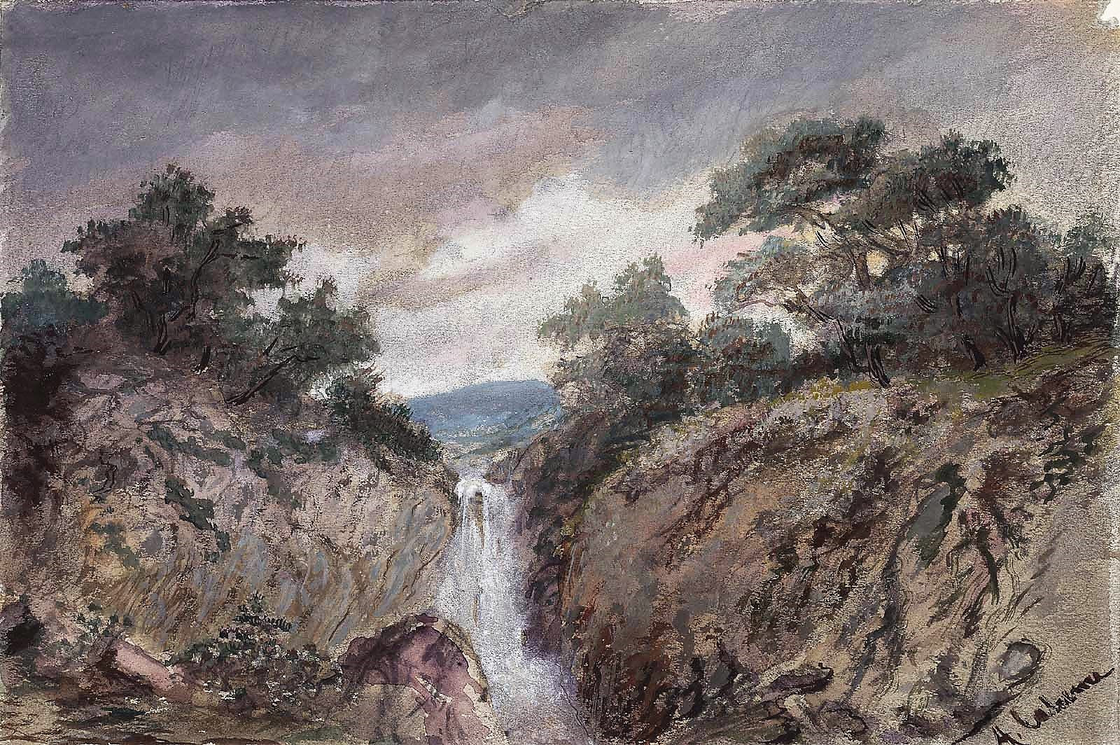 Mountain Waterfall, vintage artwork by Alexandre Calame, A3 (16x12") Poster Print