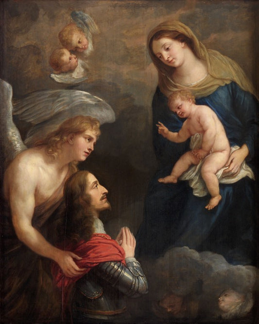 Archduke Leopold Wilhelm in Prayer before the Madonna, vintage artwork by Jan van den Hoecke, 12x8" (A4) Poster